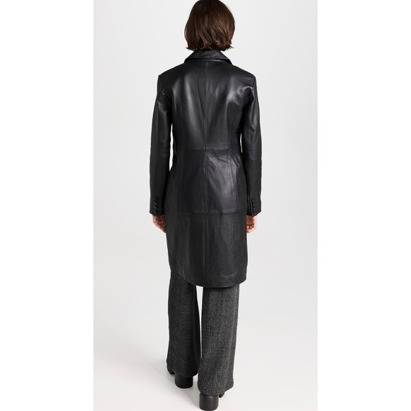 Reformation Veda Crosby 90s Longline Leather Blazer Black Trench Coat Sz Medium - Picture 2 of 13